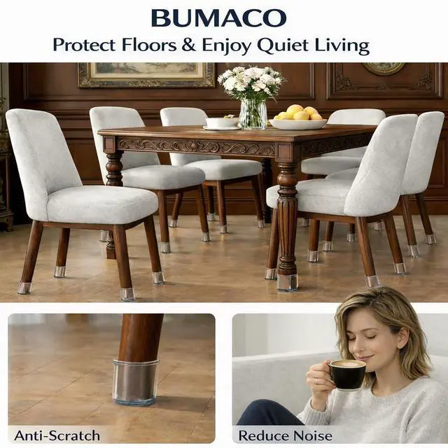 Alt view image 5 of 7 - 40Pcs Chair Leg Floor Protectors for Hardwood Floors Anti-Scratch | Silicone Furniture Cups Reduce Noise Felt Pads Covers to Protect Floors Easy to Remove Universal L Clear Fit (1-5/16" to 2")