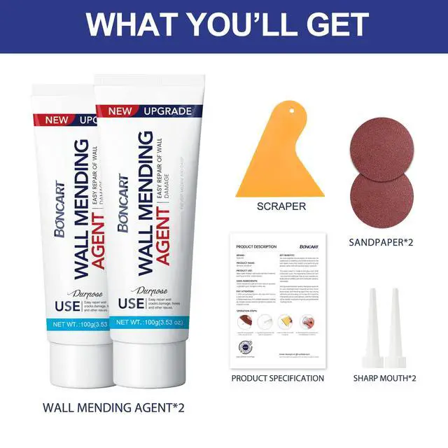 Alt view image 6 of 7 - Drywall Repair Kit, 2-Pack Wall Mending Agent, Wall Spackle with Tools | Includes Scraper and Sandpaper. For Wall Surface Hole Fill, Quick And Easy Solution