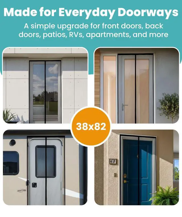 Alt view image 7 of 7 - Heavy Duty Fiberglass Magnetic Screen Door 38 x 82 Inch - Bugs Out, Breeze in - 9min Install Auto-Sealing Double Stitched Mesh, 52 Magnets, Hands Free for Patio Doors, Pet & Kid Friendly