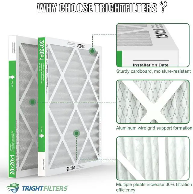 Alt view image 3 of 7 - 20x20x1 Air Filter 2 Pack, Durable MERV 8 Pleated Home HVAC AC Furnace Filters, Lightweight Compact Air Conditioner Filter Replacement