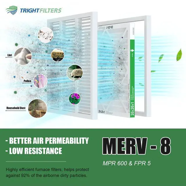 Alt view image 4 of 7 - 20x20x1 Air Filter 2 Pack, Durable MERV 8 Pleated Home HVAC AC Furnace Filters, Lightweight Compact Air Conditioner Filter Replacement