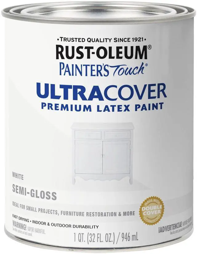 Main image of Painter's Touch Latex Brush-On Paint, Semi-Gloss White | Interior/Exterior Durability, Multi Surface (Metal, Wood and More), Fast Dry, Chip and Fade Resistant, Quart
