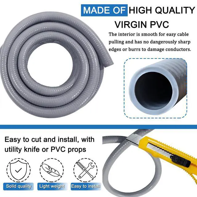 Alt view image 3 of 7 - Liquid-Tight Conduit and Connector Kit 1/2 Inch 25 Ft | Flexible Non Metallic Liquid Tight Electrical Conduit with 5 Straight 3 Angle Fittings,UL Certification,Electrical Conduit
