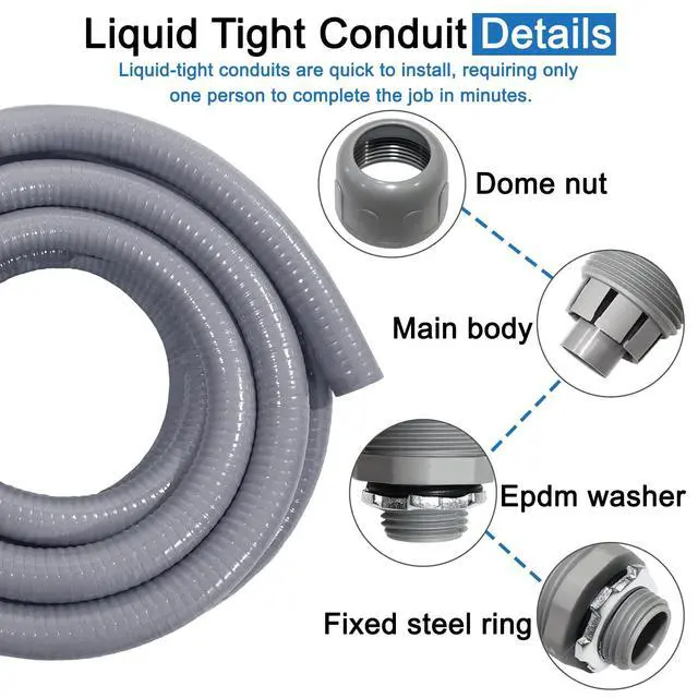 Alt view image 4 of 7 - Liquid-Tight Conduit and Connector Kit 1/2 Inch 25 Ft | Flexible Non Metallic Liquid Tight Electrical Conduit with 5 Straight 3 Angle Fittings,UL Certification,Electrical Conduit