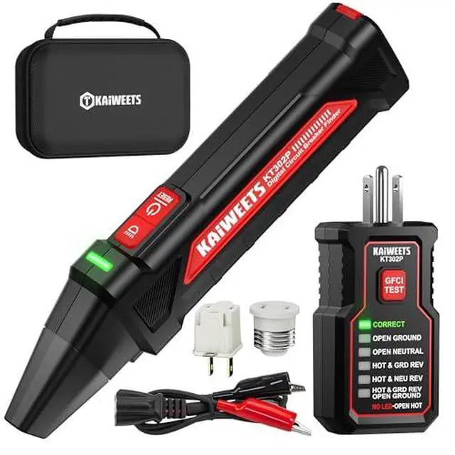 Alt view image 2 of 7 - Circuit Breaker Finder Tool Kit, GFCI Outlet Tester with Dual-Sided LED Indicators, Electrical Circuit Tracer Tool with Flashlight, Includes Carrying Case and Adapters- KT302P