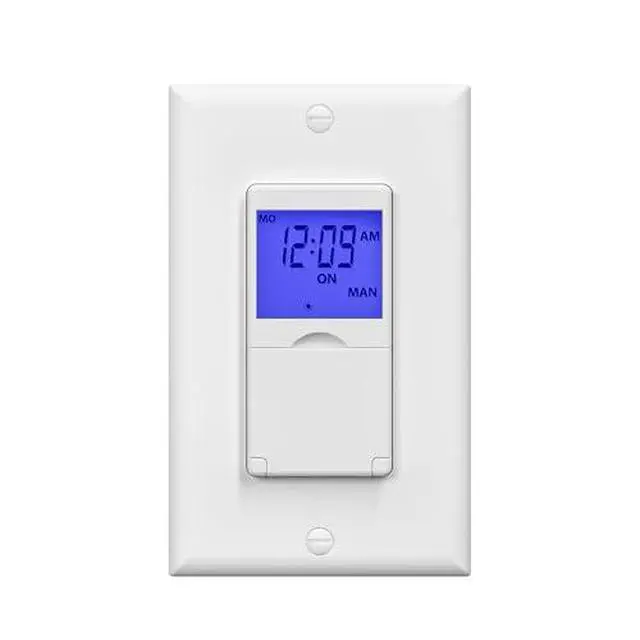 Alt view image 2 of 7 - 7 Day Programmable in Wall Digital Timer Switch for Lights, Fans | 18 ON/OFF Programs, Random/DST Mode, Single Pole or 3 Way Light Switch Timer, 15A/1875W, Neutral Required,Blue Backlight, ETL