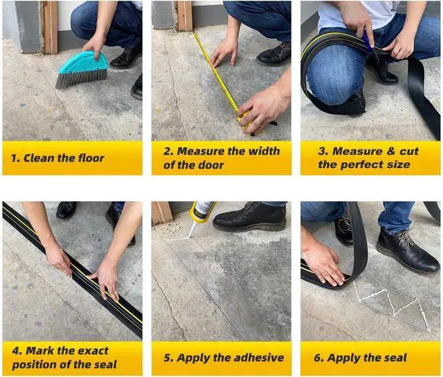 Alt view image 7 of 7 - Universal Garage Door Threshold Seal 20FT Rubber Strip & 2 Adhesive | Waterproof weather stripping replacement, anti-slip yellow design, -40 to 284 durable, DIY cuttable, includes 2 adhesives