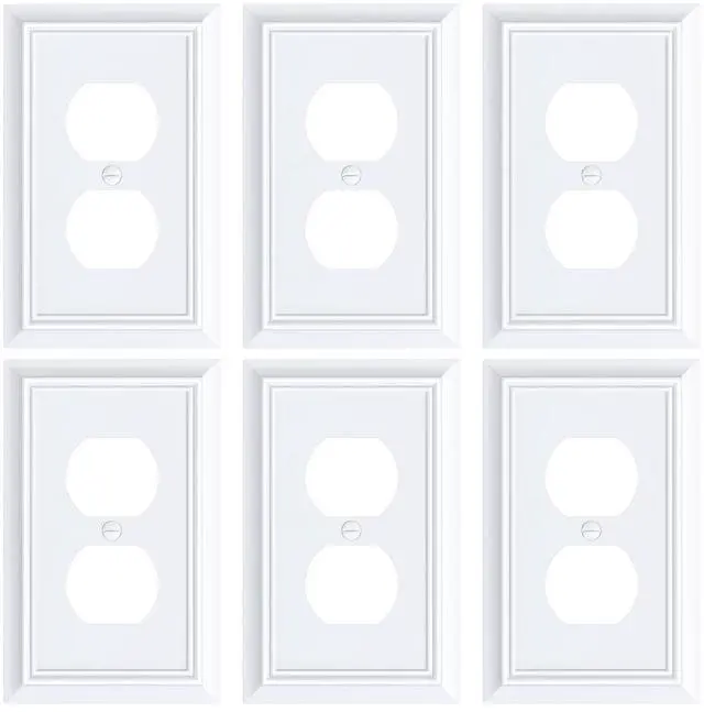 Main image of 6-Pack Natural Bamboo Fiber Duplex Outlet Cover Plate, Durable Wall Plate | Switch Plates and Outlet Covers, Wall Plate for Electrical Outlet, 1 Gang Receptacle Cover, Corrosion Resistant, Pure White
