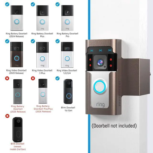 Alt view image 2 of 7 - Ring Doorbell Mount, Anti-Theft, No Drill, Renter Friendly | Stainless Steel, Powder Coated For Apartments & Rentals Easy Remove for Charging Hidden Screws, Tamper Resistant