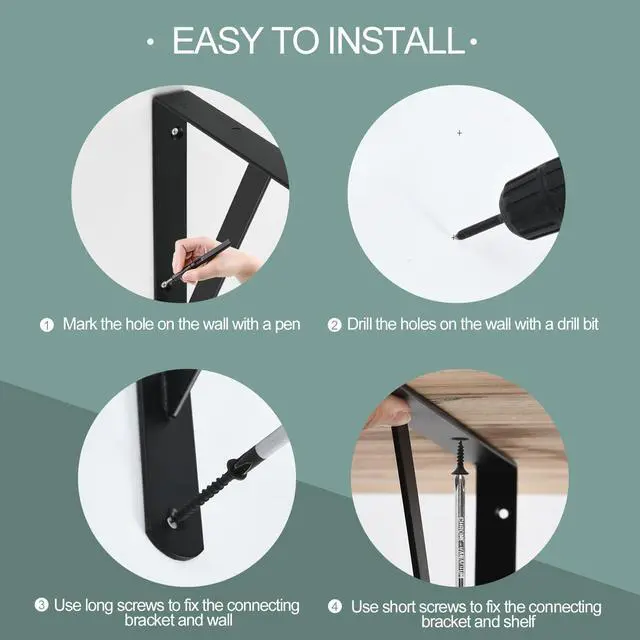 Alt view image 3 of 7 - 12 Pack L12 x H 8" Black Heavy Duty Shelf Brackets with Screws Metal Shelf Brackets Shelf Support Angle Brackets for Shelves L Brackets Heavy Duty Floating Shelf DIY