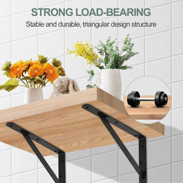 Alt view image 4 of 7 - 12 Pack L12 x H 8" Black Heavy Duty Shelf Brackets with Screws Metal Shelf Brackets Shelf Support Angle Brackets for Shelves L Brackets Heavy Duty Floating Shelf DIY
