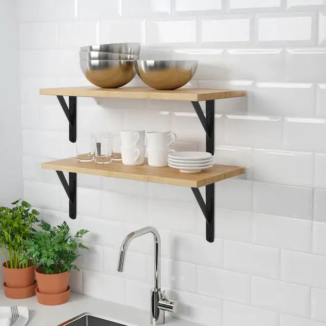 Alt view image 5 of 7 - 12 Pack L12 x H 8" Black Heavy Duty Shelf Brackets with Screws Metal Shelf Brackets Shelf Support Angle Brackets for Shelves L Brackets Heavy Duty Floating Shelf DIY