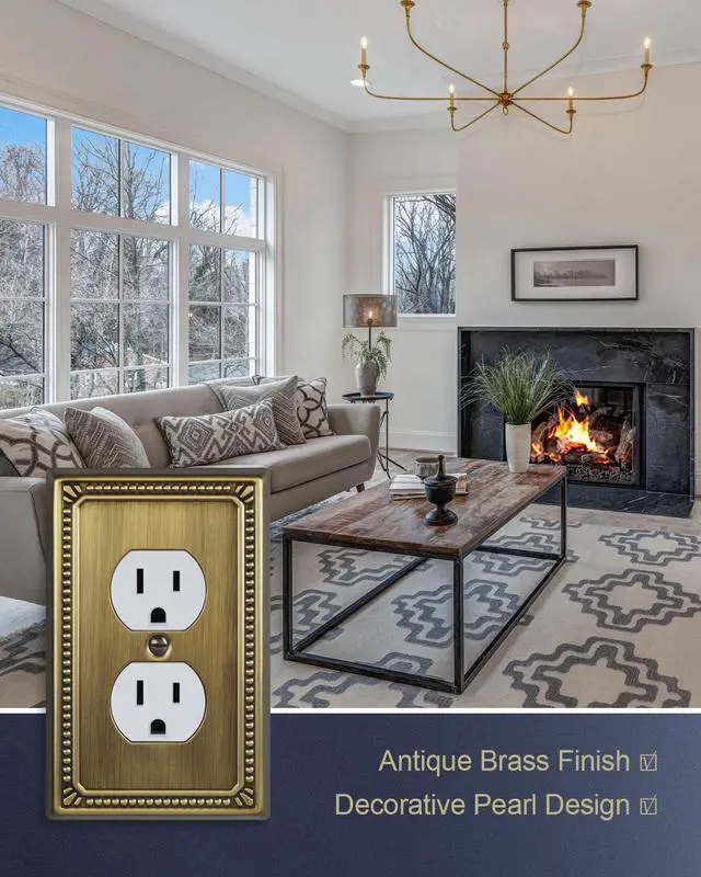 Alt view image 2 of 7 - Switch Plates Outlet Covers, 4-Pack Antique Brass Metal Wall Plates | Midsize Beaded Duplex Outlet Cover, Fits Standard US Outlets, Switches, for Kitchen Bathroom Bedroom Nursery Hallway& More