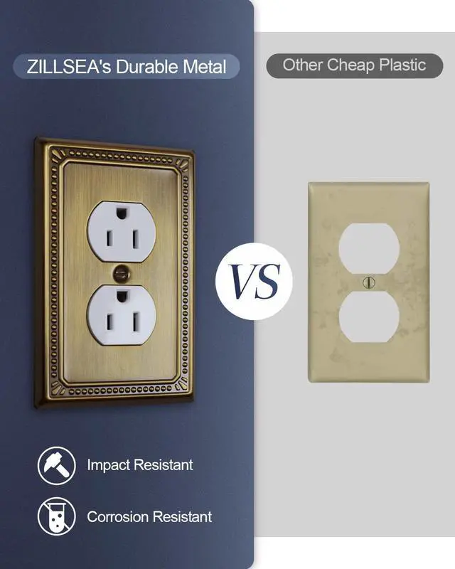 Alt view image 3 of 7 - Switch Plates Outlet Covers, 4-Pack Antique Brass Metal Wall Plates | Midsize Beaded Duplex Outlet Cover, Fits Standard US Outlets, Switches, for Kitchen Bathroom Bedroom Nursery Hallway& More
