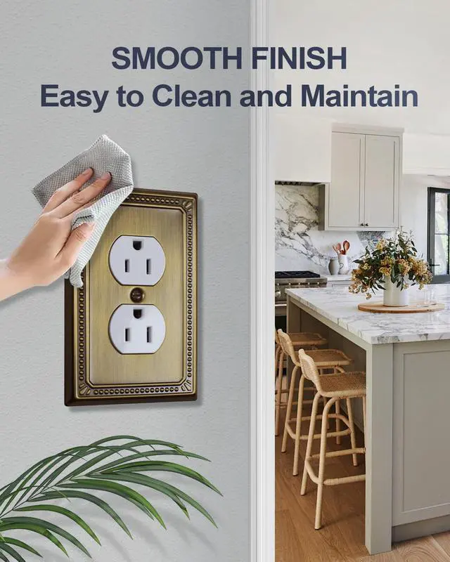 Alt view image 4 of 7 - Switch Plates Outlet Covers, 4-Pack Antique Brass Metal Wall Plates | Midsize Beaded Duplex Outlet Cover, Fits Standard US Outlets, Switches, for Kitchen Bathroom Bedroom Nursery Hallway& More