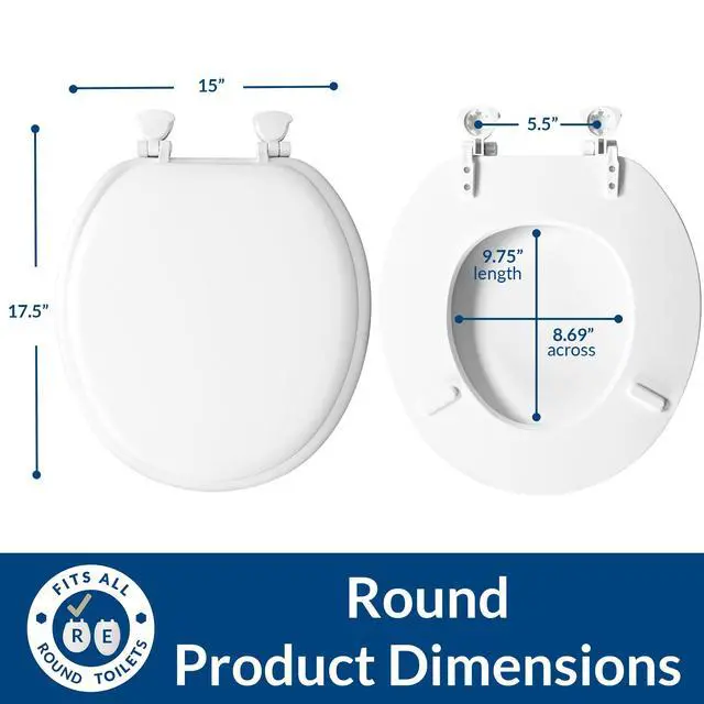 Alt view image 5 of 7 - Padded Toilet Seat, Cushioned Soft Vinyl over Wood Core Seat, Secure Hinges, Easy Clean, Made in USA, Round, White