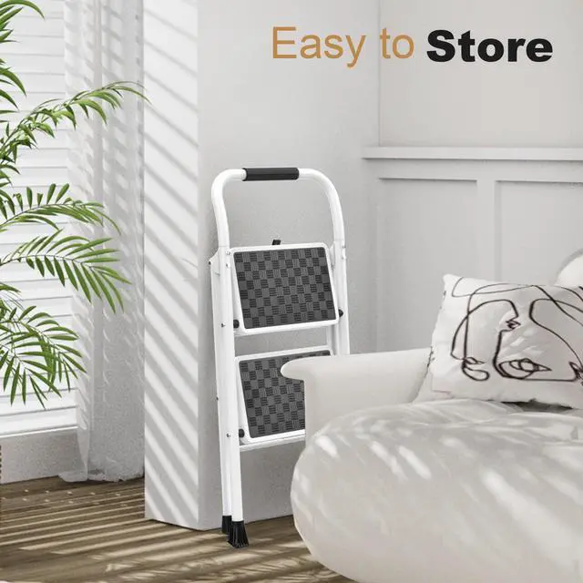 Alt view image 5 of 7 - Step Ladder, Folding Step Stool with Wide Anti-Slip Pedal | Sturdy Steel Ladder, Convenient Handrail, Lightweight, Portable Steel Step Stool