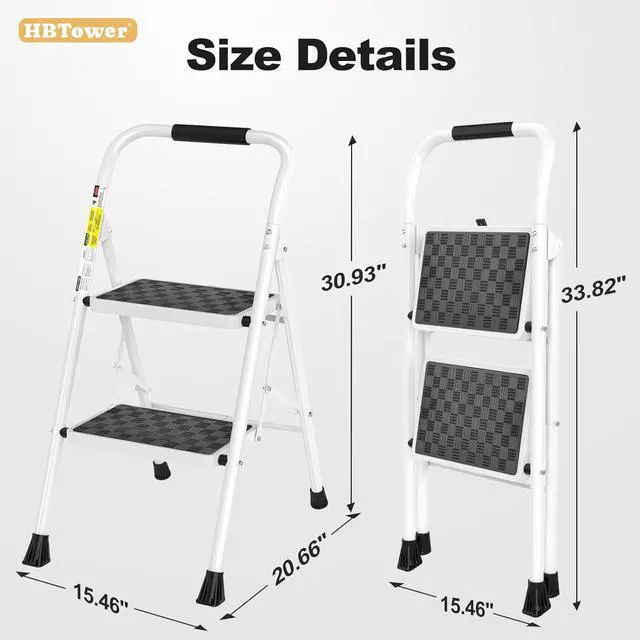 Alt view image 7 of 7 - Step Ladder, Folding Step Stool with Wide Anti-Slip Pedal | Sturdy Steel Ladder, Convenient Handrail, Lightweight, Portable Steel Step Stool