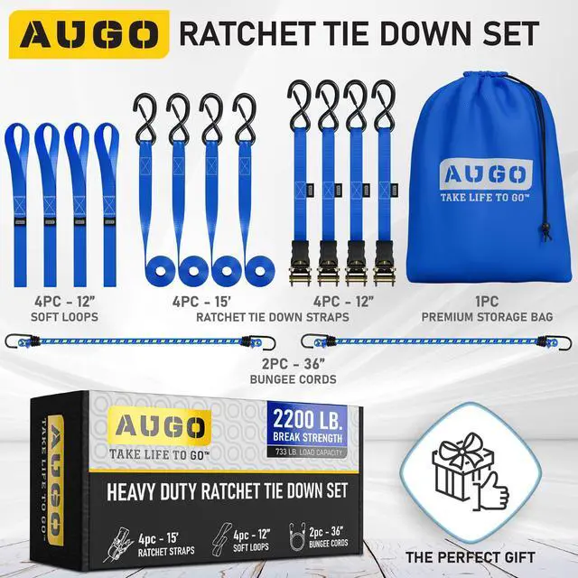 Alt view image 4 of 7 - Ratchet Straps Heavy Duty 4 Pack -15 FT - 2200 LB Break Strength with Safety Lock S Hooks - Cargo Straps for Moving, Appliances, Motorcycle Soft Loop Tie Down Straps