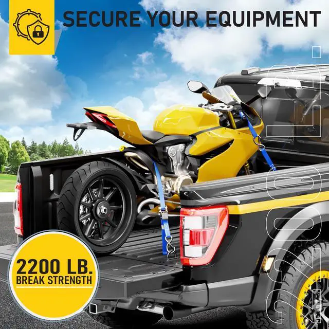 Alt view image 5 of 7 - Ratchet Straps Heavy Duty 4 Pack -15 FT - 2200 LB Break Strength with Safety Lock S Hooks - Cargo Straps for Moving, Appliances, Motorcycle Soft Loop Tie Down Straps