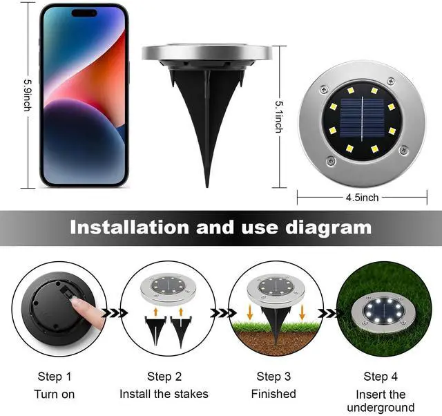 Alt view image 3 of 7 - 4.6inch Solar Ground Lights 16Packs, Garden Solar Outdoor Waterproof Pathway Bright In-Ground Landscape Lights for Patio, Lawn, Yard, Driveway, Step and Walkway(White Light)