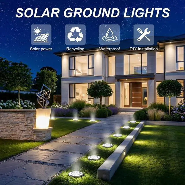 Alt view image 6 of 7 - 4.6inch Solar Ground Lights 16Packs, Garden Solar Outdoor Waterproof Pathway Bright In-Ground Landscape Lights for Patio, Lawn, Yard, Driveway, Step and Walkway(White Light)