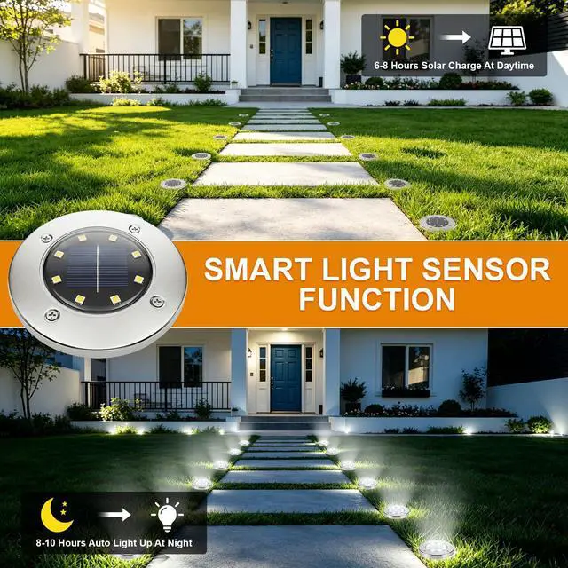 Alt view image 5 of 7 - 4.6inch Solar Ground Lights 16Packs, Garden Solar Outdoor Waterproof Pathway Bright In-Ground Landscape Lights for Patio, Lawn, Yard, Driveway, Step and Walkway(White Light)