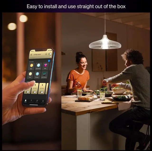 Alt view image 3 of 5 - Smart LED A19 Bulb 4-Pack, Warm White Light 2700K, E26 Base, 9W, 810 Lumens, Dimmable LED Bulbs, Works with Alexa, Google Assistant, and Apple Home