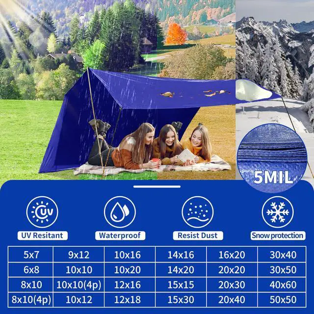 Alt view image 7 of 7 - 20x30Ft 5mil Waterproof Tarp, UV Resistant Blue Multipurpose Tarps