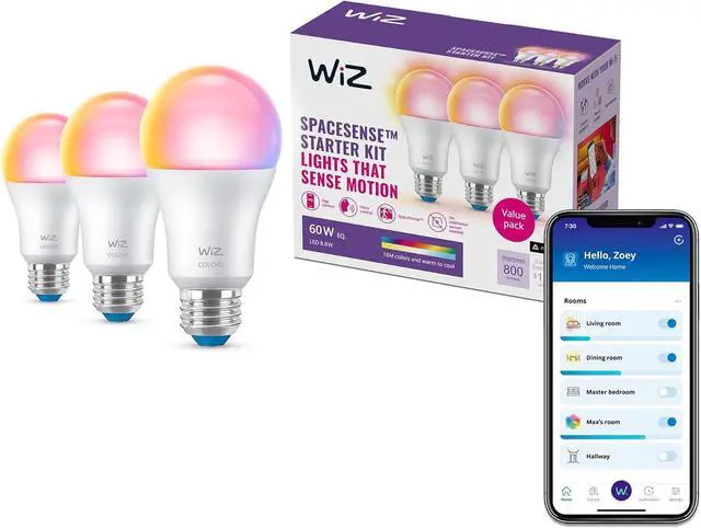 Main image of Smart Light Bulbs, Sunset to Sunrise Automation + Motion Detection + Control with Voice or App, Full Color A19 60W 800LM Indoor, Matter Compatible -3 Pack