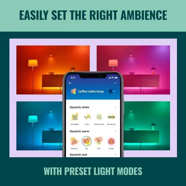 Alt view image 4 of 7 - Smart Light Bulbs, Sunset to Sunrise Automation + Motion Detection + Control with Voice or App, Full Color A19 60W 800LM Indoor, Matter Compatible -3 Pack