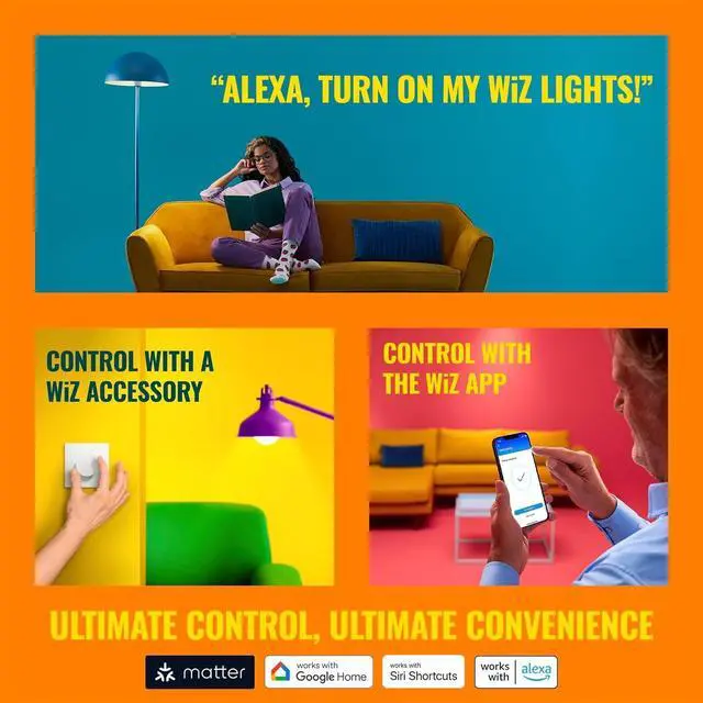 Alt view image 5 of 7 - Smart Light Bulbs, Sunset to Sunrise Automation + Motion Detection + Control with Voice or App, Full Color A19 60W 800LM Indoor, Matter Compatible -3 Pack