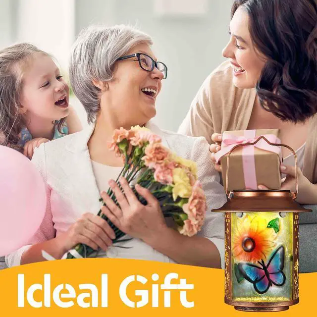 Alt view image 4 of 7 - Butterfly Solar Lanterns Outdoor Waterproof Birthday Gifts for Women Mom | Sunflower Metal Garden Decor Hanging Solar Lights Outside Decorative for Yard Patio Porch Gifts for Grandma