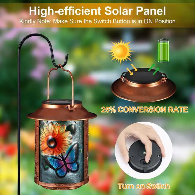 Alt view image 6 of 7 - Butterfly Solar Lanterns Outdoor Waterproof Birthday Gifts for Women Mom | Sunflower Metal Garden Decor Hanging Solar Lights Outside Decorative for Yard Patio Porch Gifts for Grandma