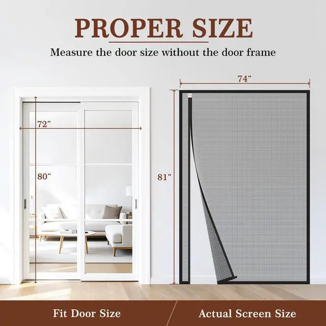 Alt view image 2 of 7 - Magnetic Screen Door, Fits 72"x80" Doors, Reversible Side Opening | Screen Size 74" x 81", Strong Magnets Anti-Tearing Polyester Mesh for Front/Back Patio Sliding Door, Black