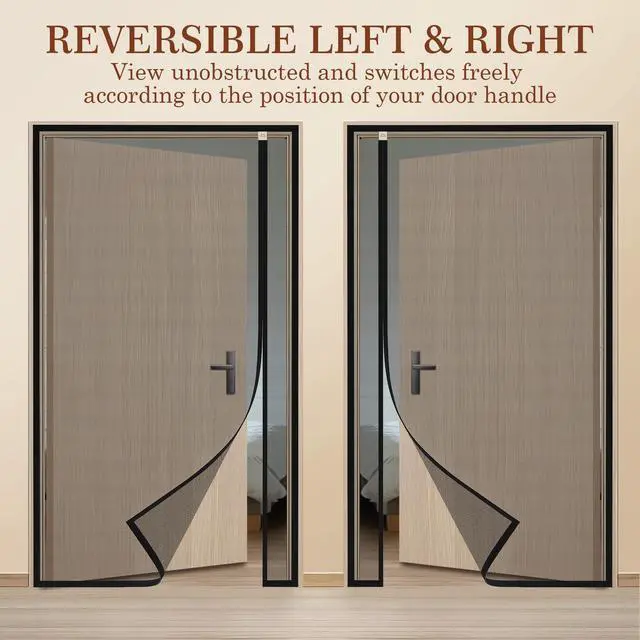 Alt view image 3 of 7 - Magnetic Screen Door, Fits 72"x80" Doors, Reversible Side Opening | Screen Size 74" x 81", Strong Magnets Anti-Tearing Polyester Mesh for Front/Back Patio Sliding Door, Black