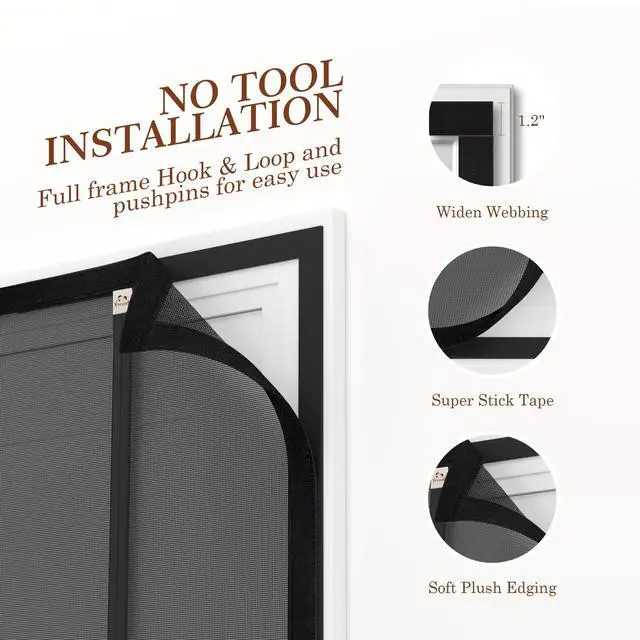 Alt view image 6 of 7 - Magnetic Screen Door, Fits 72"x80" Doors, Reversible Side Opening | Screen Size 74" x 81", Strong Magnets Anti-Tearing Polyester Mesh for Front/Back Patio Sliding Door, Black
