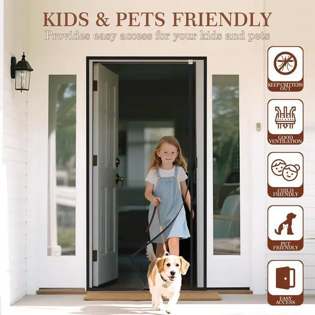 Alt view image 7 of 7 - Magnetic Screen Door, Fits 72"x80" Doors, Reversible Side Opening | Screen Size 74" x 81", Strong Magnets Anti-Tearing Polyester Mesh for Front/Back Patio Sliding Door, Black
