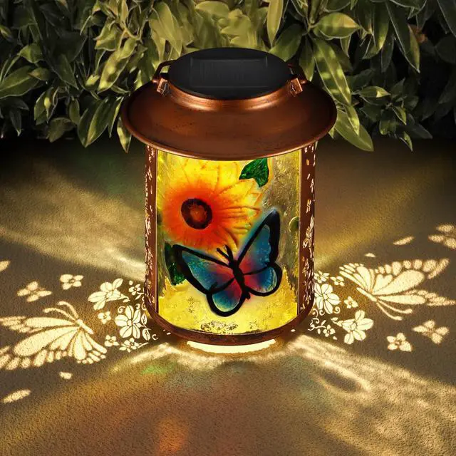 Alt view image 7 of 7 - Butterfly Solar Lanterns Outdoor Waterproof Birthday Gifts for Women Mom | Sunflower Metal Garden Decor Hanging Solar Lights Outside Decorative for Yard Patio Porch Gifts for Grandma