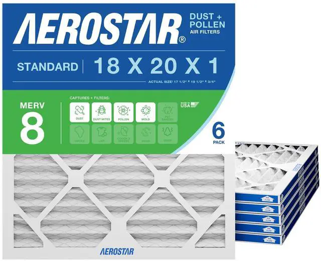 Main image of Air Filter 18x20x1 MERV 8 AC Filter, HVAC, Furnace Filter, 6 Pack | ACTUAL SIZE (17.50 x 19.50 x 0.75) AC Filter, HVAC, Furnace Filter Captures Dust, Lint & Pollen MERV 8 (MPR 600)