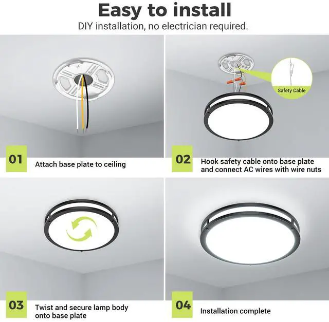Alt view image 2 of 7 - 13inch Flush Mount Ceiling Light Fixture 2 Pack, Dimmable & 5 Color Temperatures Ceiling Light Black, 24W 3000K 3500K 4000K 5000K 6500K Adjustable Ceiling Lamps for Bathroom Bedroom Hallway