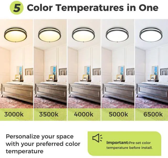 Alt view image 4 of 7 - 13inch Flush Mount Ceiling Light Fixture 2 Pack, Dimmable & 5 Color Temperatures Ceiling Light Black, 24W 3000K 3500K 4000K 5000K 6500K Adjustable Ceiling Lamps for Bathroom Bedroom Hallway