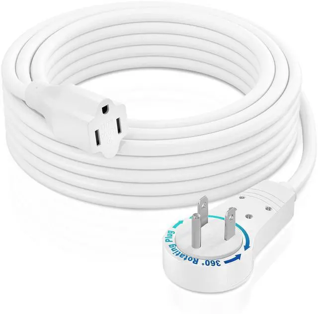 Main image of Extension Cord 10 Foot White Flat Plug, 360° Rotating Short Power Cord Single Outlet, Indoor 16 Gauge 3 Prong Grounded Wire UL Certified (10Ft White)