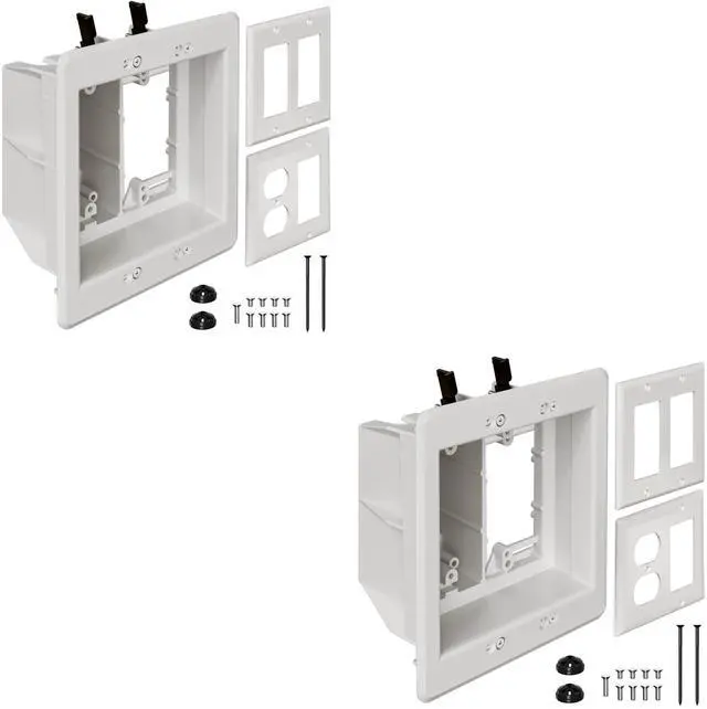 Main image of TVBU505-1 Recessed Outlet Box, 2Pcs Recessed Electrical Box for Wall Mount TV, Outlet Mounting Box for New Construction&Retrofit Projects, Wall Outlet Box with Duplex & Decorator Style Covers,2-Gang