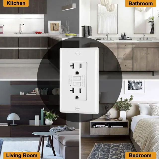 Alt view image 4 of 7 - 6 Pack GFCI Outlets 20 Amp, NTR GFI Receptacles, ETL Listed, White | Ultra Slim Design, Non-Tamper Resistant with LED Indicator, 20a Ground Fault Circuit Interrupter, Wallplate Included