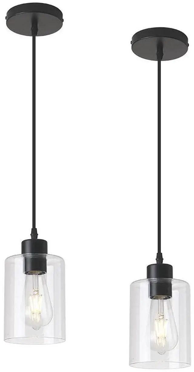 Main image of Modern Black Farmhouse Clear Glass Cylinder Pendant Light Fixture,Island Lights for Kitchen,Mini Pendant Lighting for Kitchen Island Decor - 4.75 Inch Shade 58 Inch Cord (Black 2 Pack)