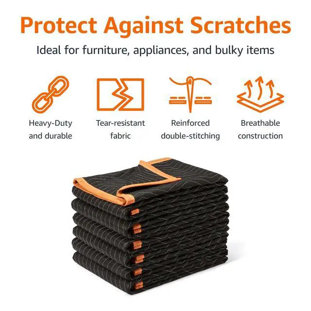Alt view image 3 of 7 - Reinforced Tear-Resistant Moving Blankets, 72" x 80", Black, 6-Pack