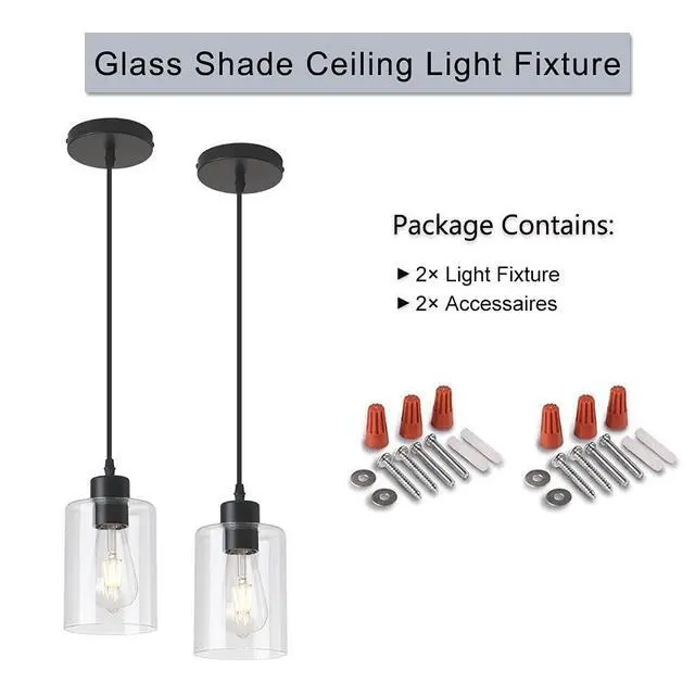 Alt view image 3 of 7 - Modern Black Farmhouse Clear Glass Cylinder Pendant Light Fixture,Island Lights for Kitchen,Mini Pendant Lighting for Kitchen Island Decor - 4.75 Inch Shade 58 Inch Cord (Black 2 Pack)