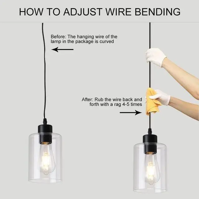 Alt view image 7 of 7 - Modern Black Farmhouse Clear Glass Cylinder Pendant Light Fixture,Island Lights for Kitchen,Mini Pendant Lighting for Kitchen Island Decor - 4.75 Inch Shade 58 Inch Cord (Black 2 Pack)