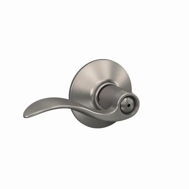 Alt view image 2 of 7 - Accent Bed/Bath Privacy Door Handle with Lock, Satin Nickel | Interior bedroom or bathroom door lever with push button lock, Reversible, Easy install, Certified durability, Universal fit